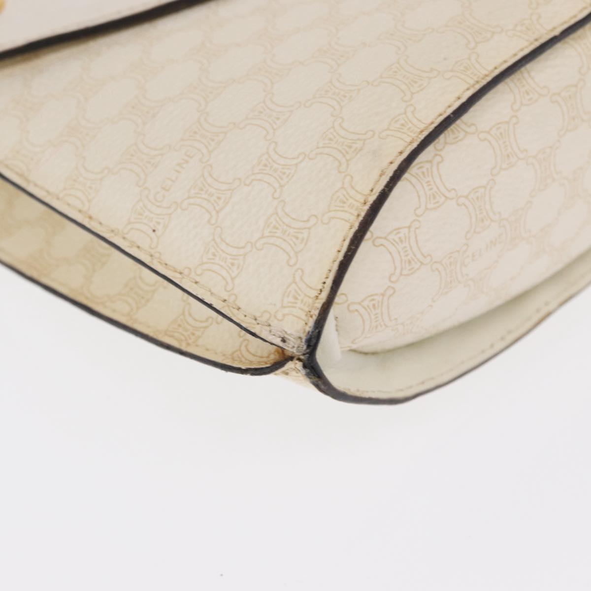 CELINE Macadam Canvas Shoulder Bag PVC Leather White Gold Auth 171965