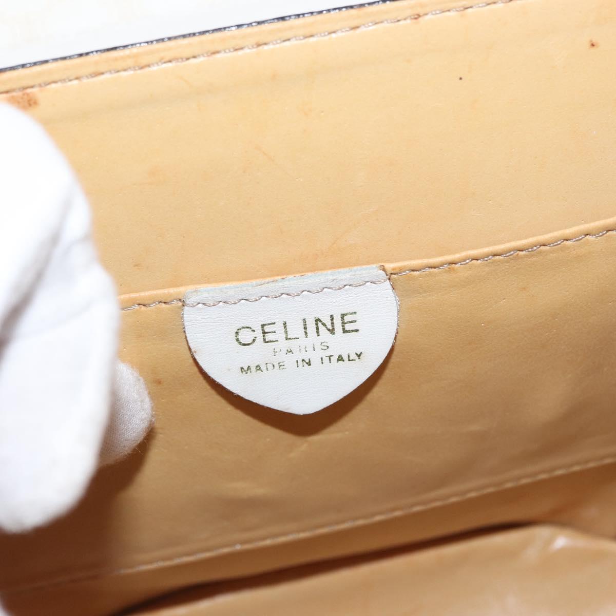 CELINE Macadam Canvas Shoulder Bag PVC Leather White Gold Auth 171965