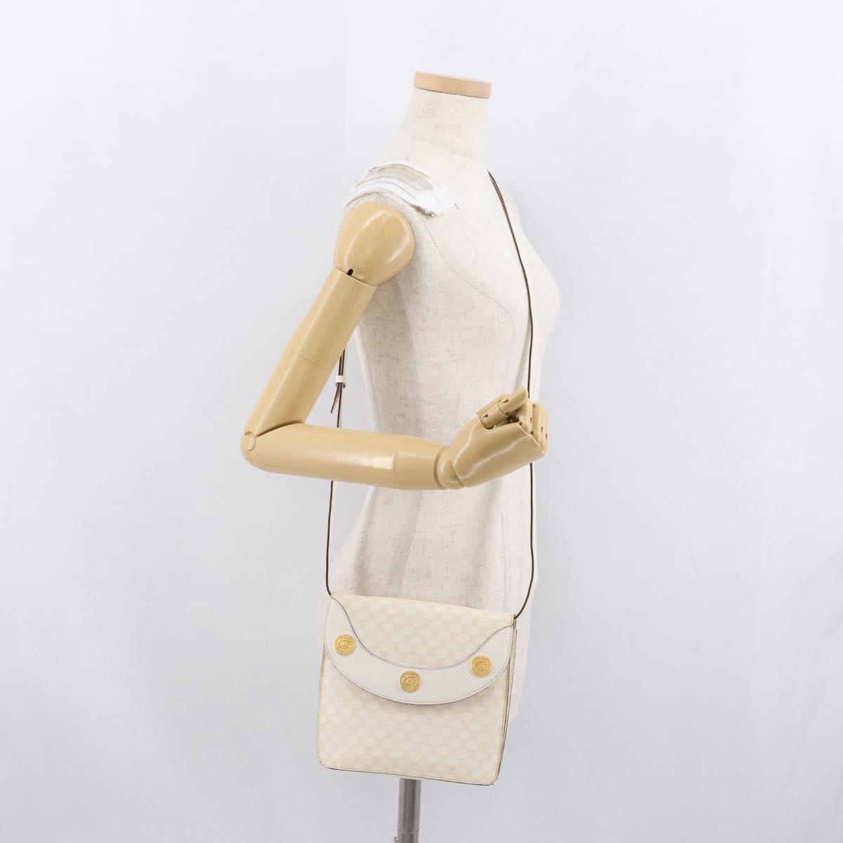 CELINE Macadam Canvas Shoulder Bag PVC Leather White Gold Auth 171965