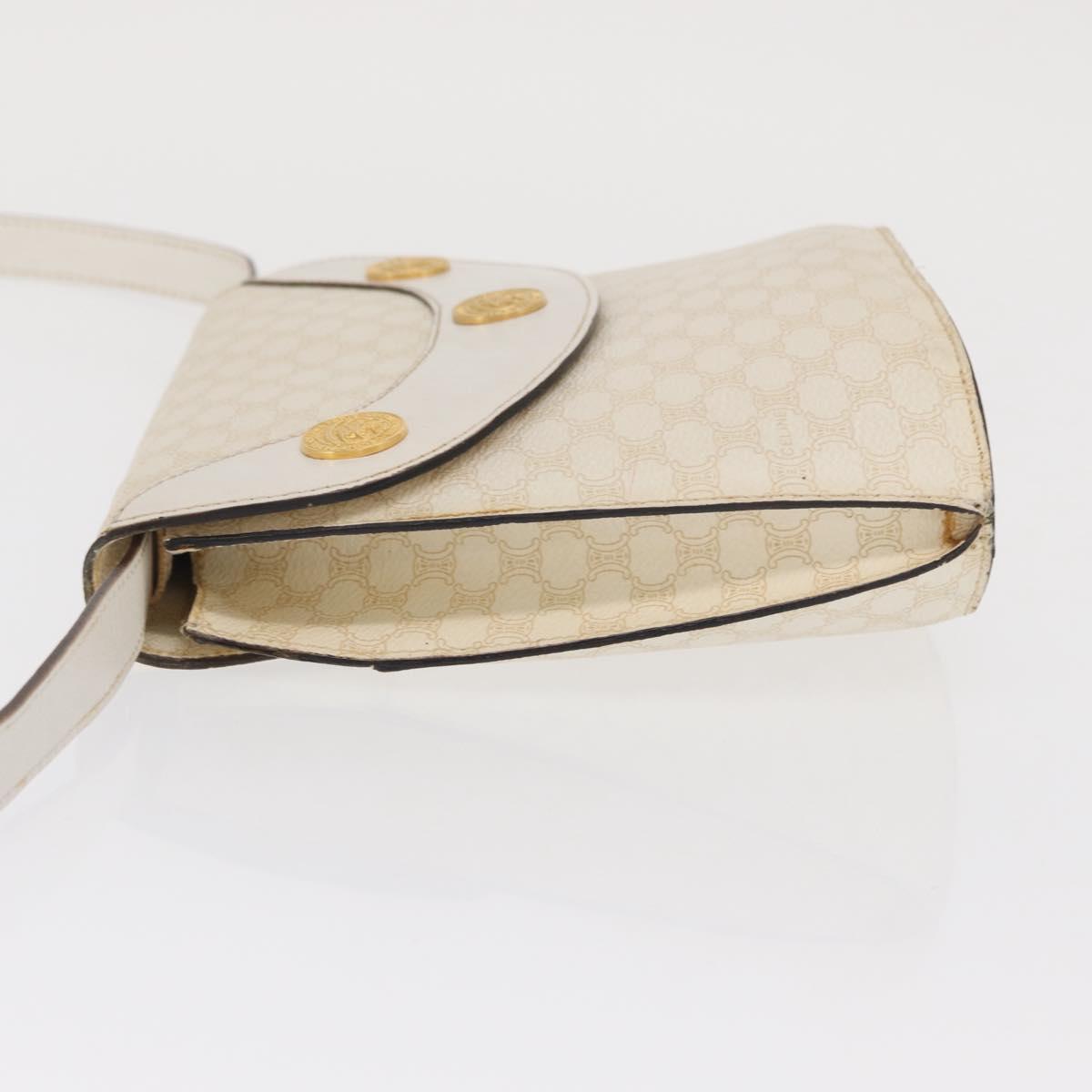 CELINE Macadam Canvas Shoulder Bag PVC Leather White Gold Auth 171965