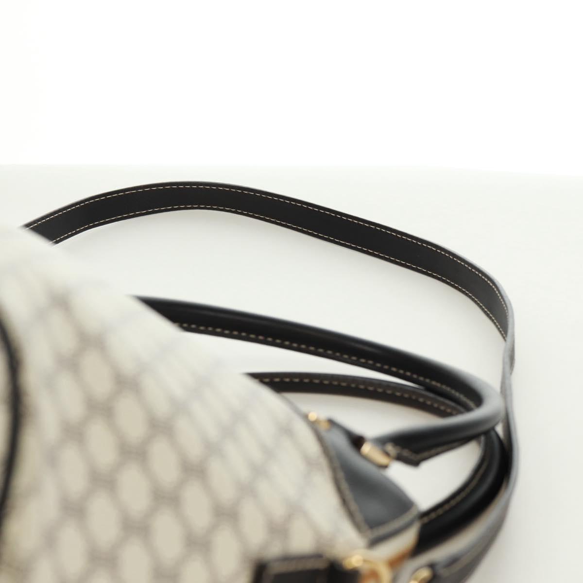 CELINE Macadam Canvas Hand Bag PVC Leather 2way White Gold Auth 171966A