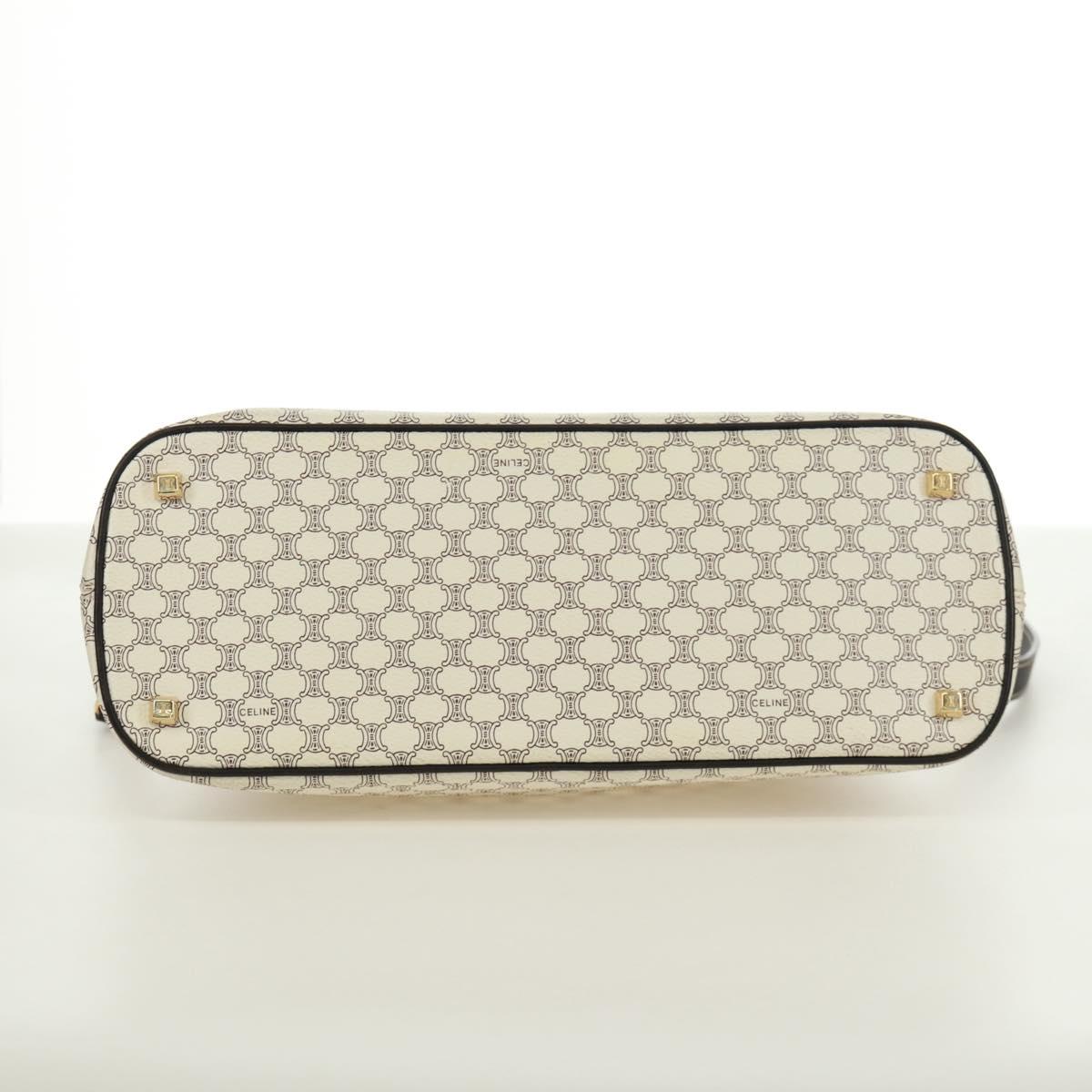 CELINE Macadam Canvas Hand Bag PVC Leather 2way White Gold Auth 171966A