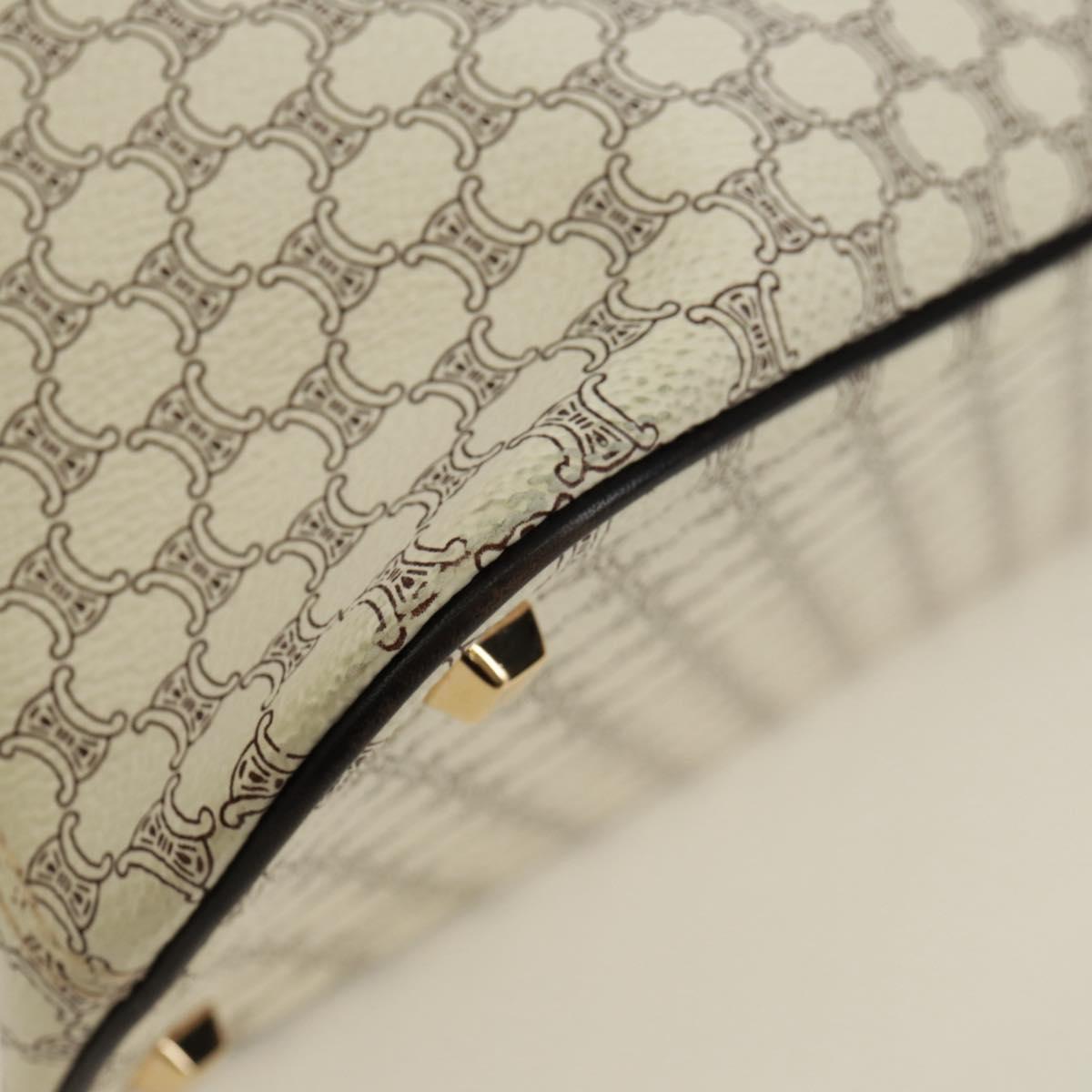 CELINE Macadam Canvas Hand Bag PVC Leather 2way White Gold Auth 171966A