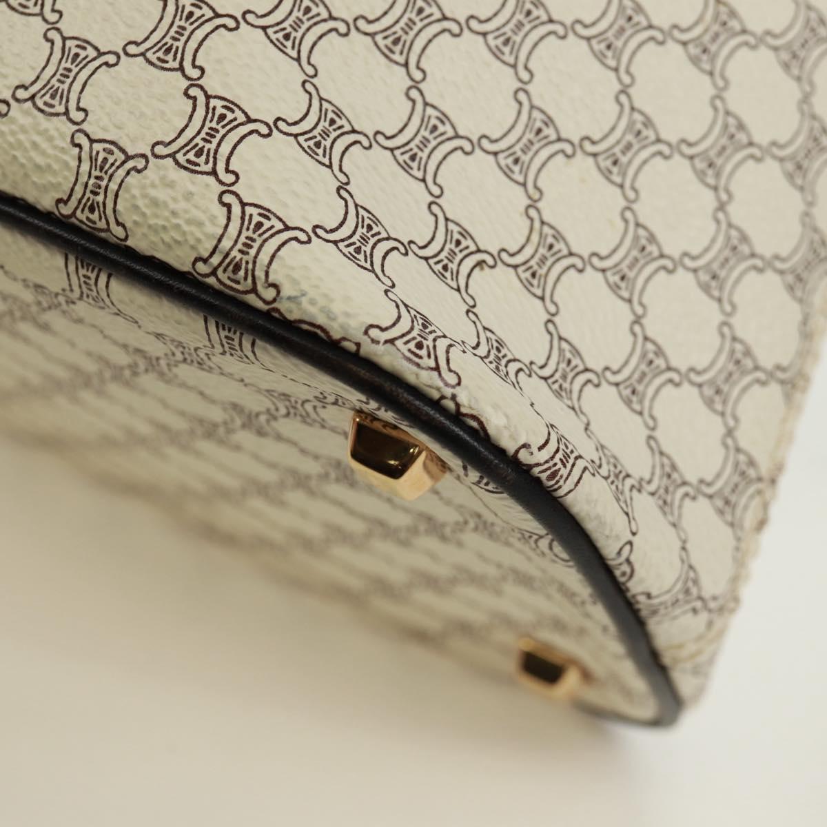 CELINE Macadam Canvas Hand Bag PVC Leather 2way White Gold Auth 171966A