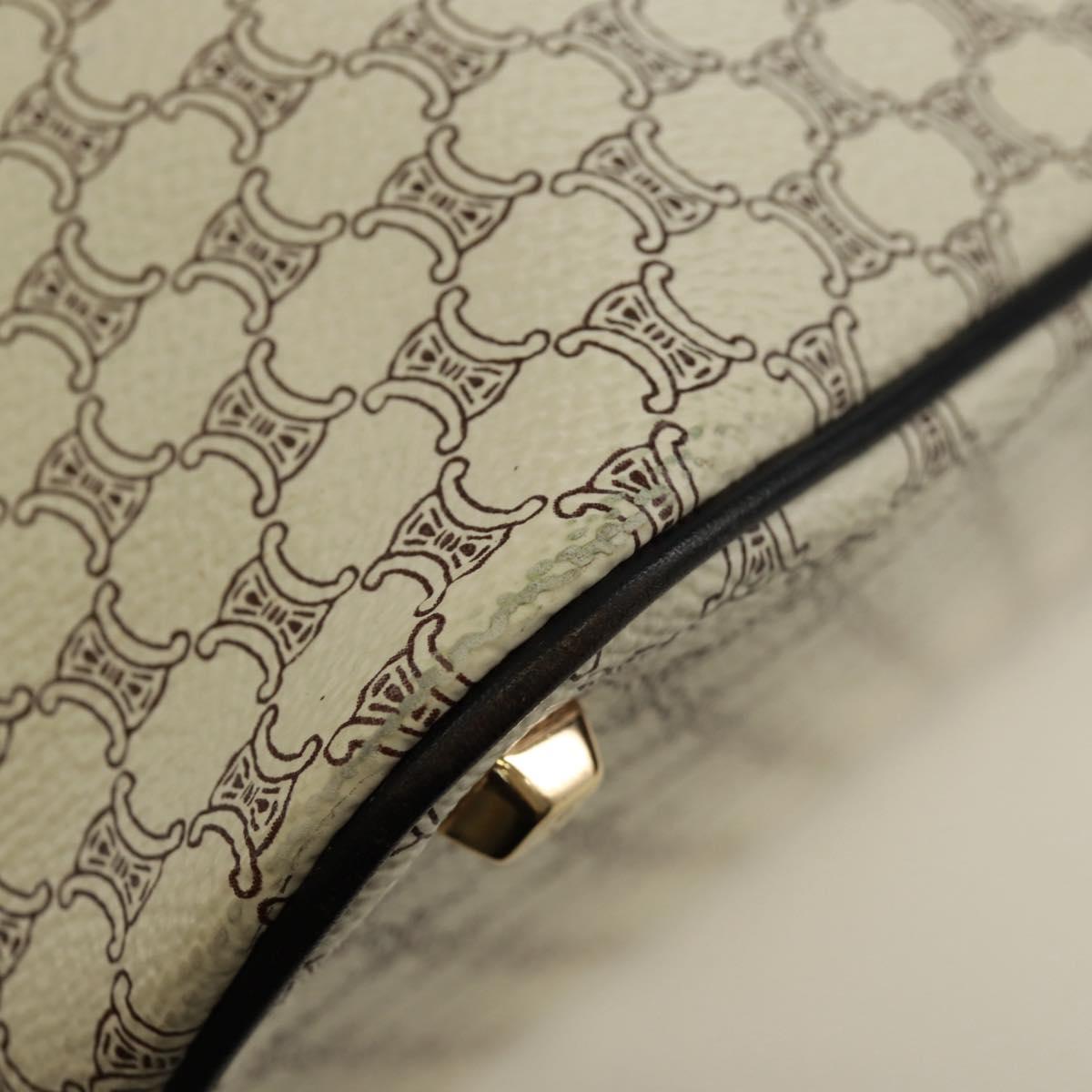 CELINE Macadam Canvas Hand Bag PVC Leather 2way White Gold Auth 171966A