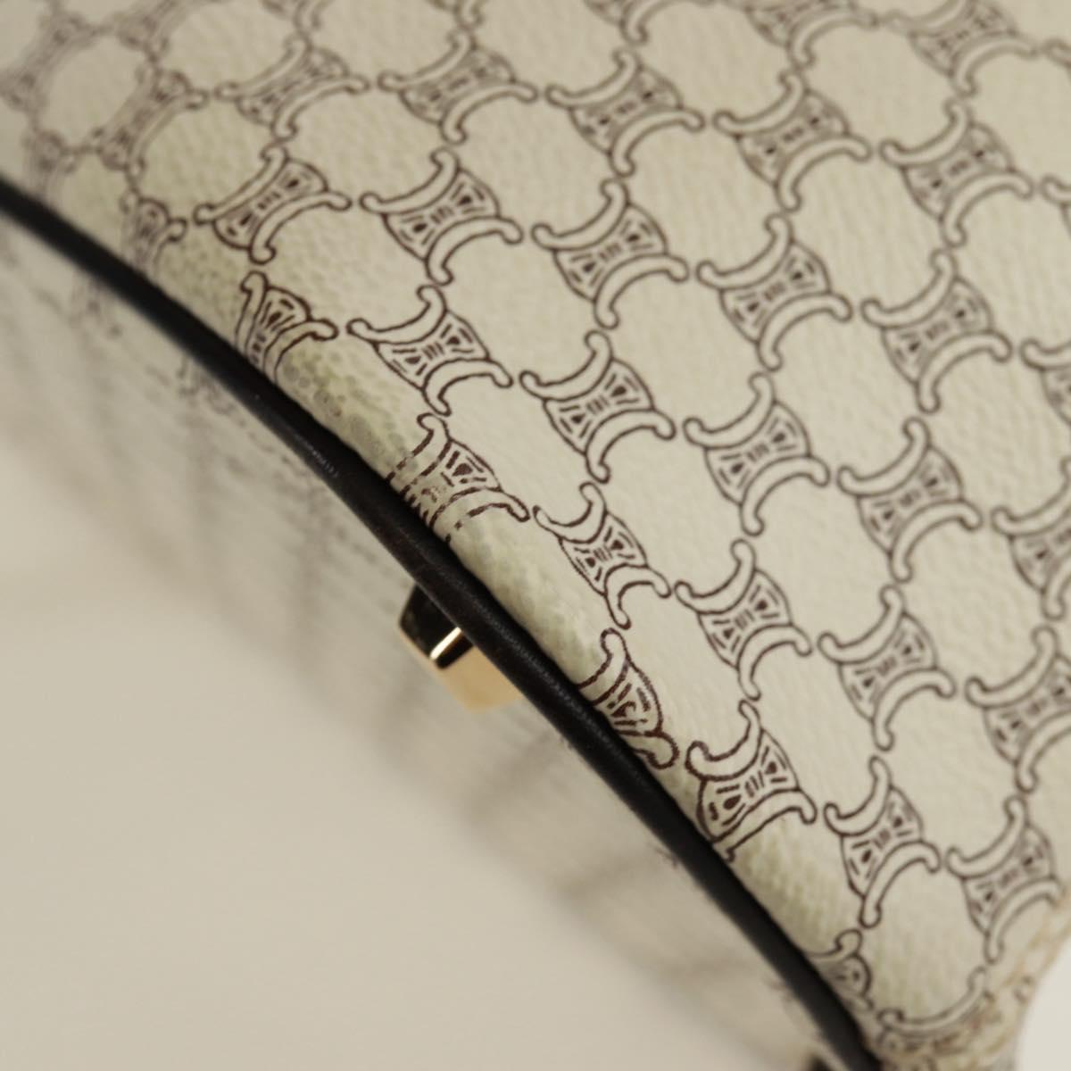 CELINE Macadam Canvas Hand Bag PVC Leather 2way White Gold Auth 171966A