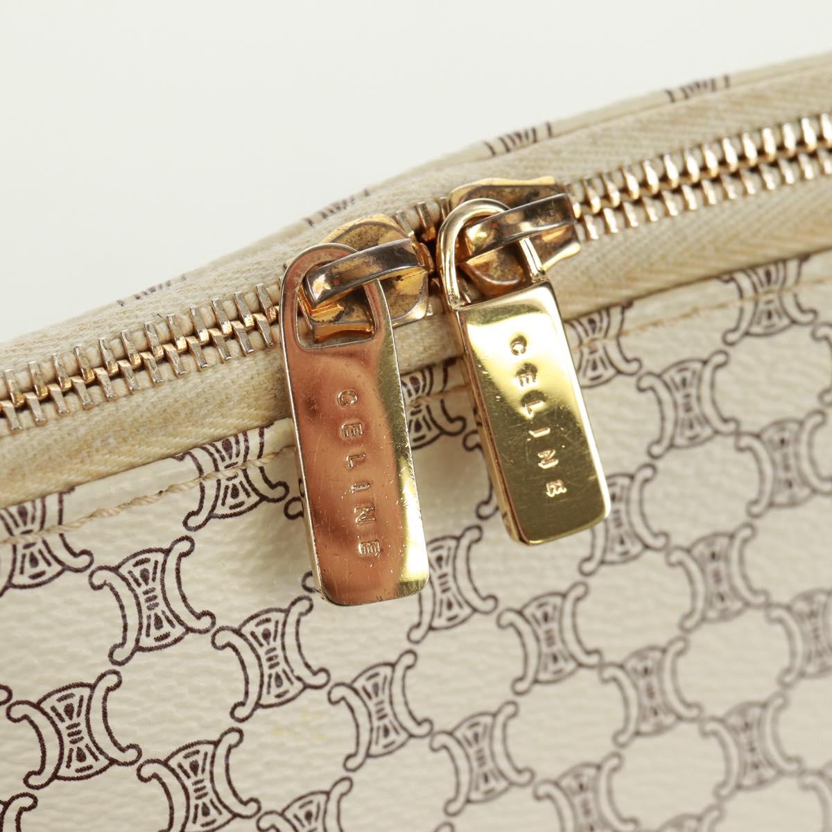 CELINE Macadam Canvas Hand Bag PVC Leather 2way White Gold Auth 171966A