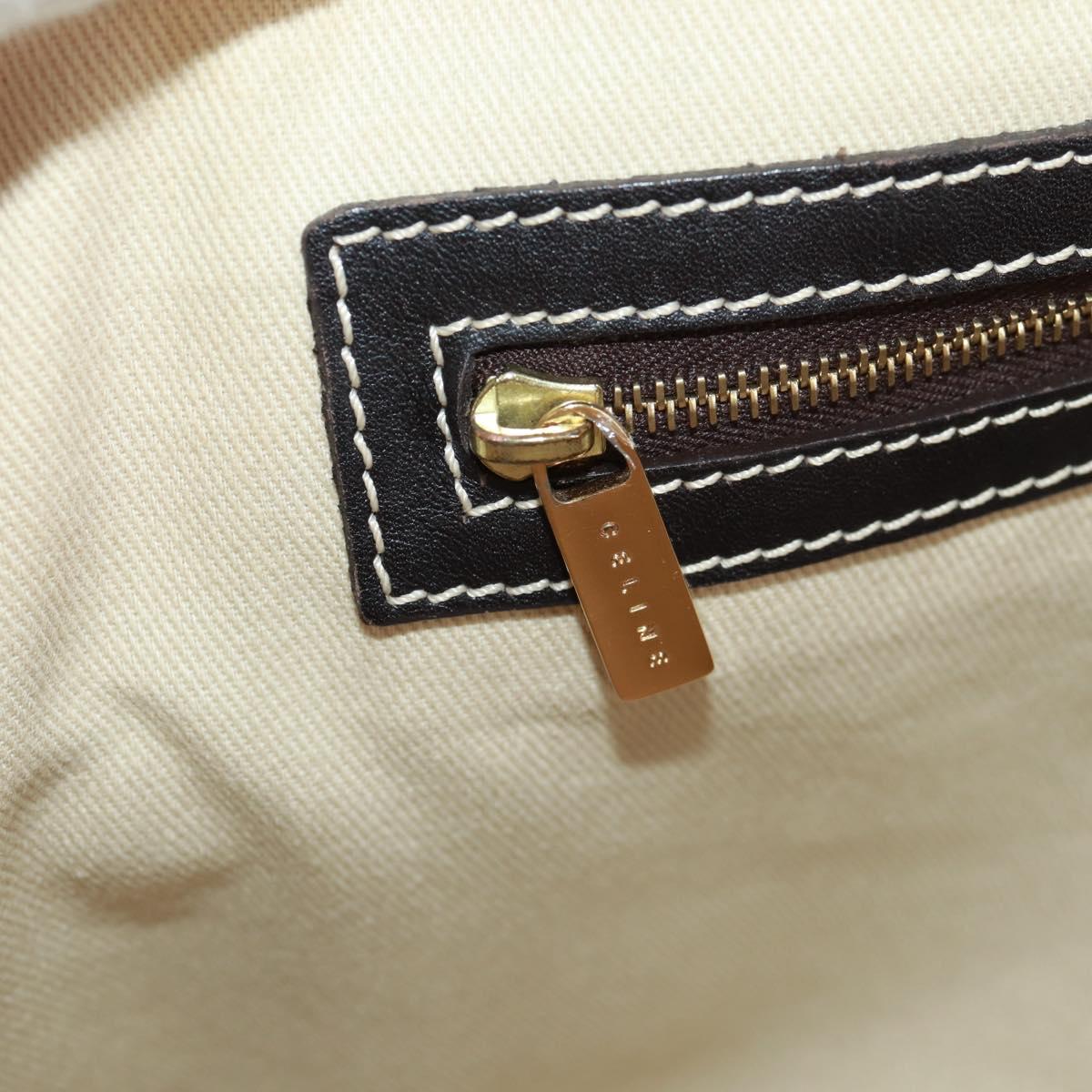 CELINE Macadam Canvas Hand Bag PVC Leather 2way White Gold Auth 171966A