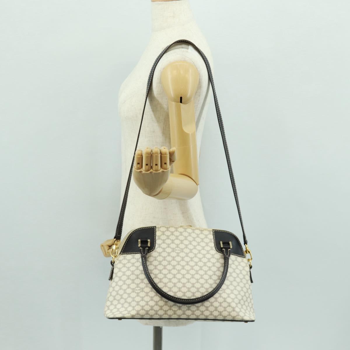 CELINE Macadam Canvas Hand Bag PVC Leather 2way White Gold Auth 171966A