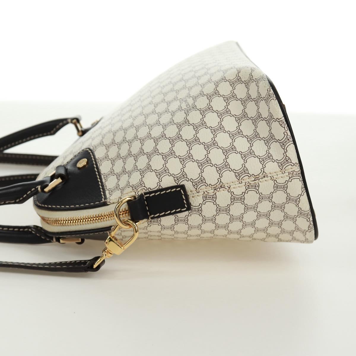 CELINE Macadam Canvas Hand Bag PVC Leather 2way White Gold Auth 171966A