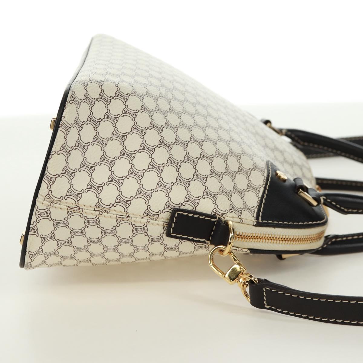 CELINE Macadam Canvas Hand Bag PVC Leather 2way White Gold Auth 171966A