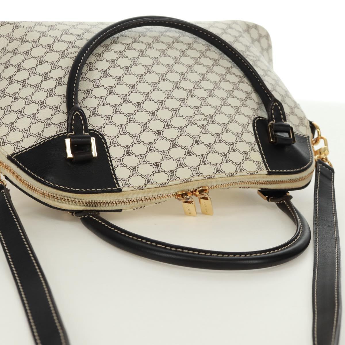 CELINE Macadam Canvas Hand Bag PVC Leather 2way White Gold Auth 171966A