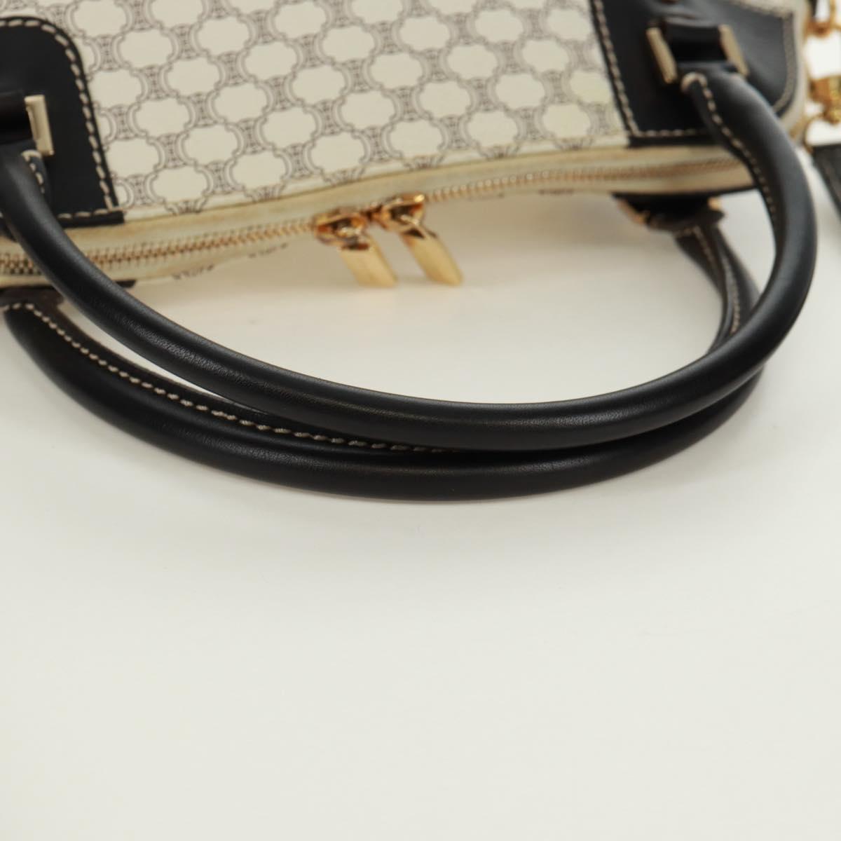 CELINE Macadam Canvas Hand Bag PVC Leather 2way White Gold Auth 171966A