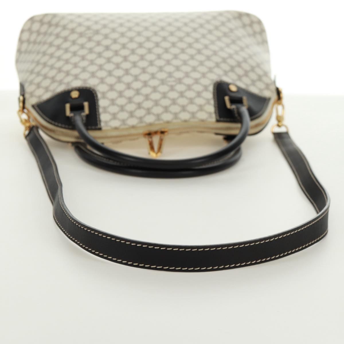 CELINE Macadam Canvas Hand Bag PVC Leather 2way White Gold Auth 171966A