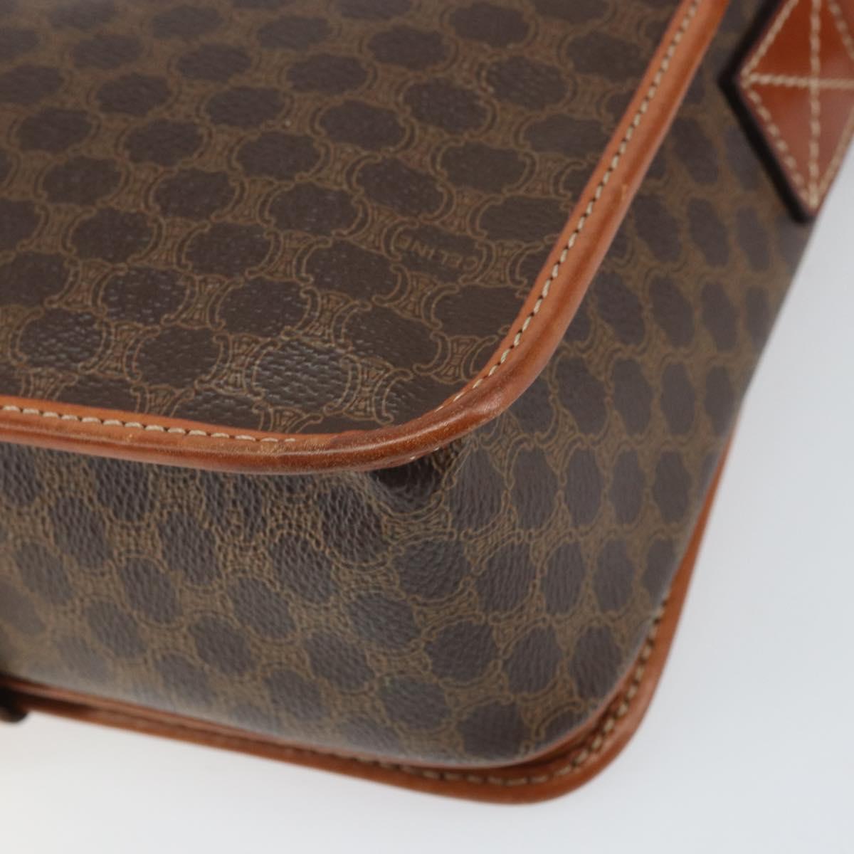 CELINE Macadam Canvas Shoulder Bag PVC Leather Brown Gold Auth 171981