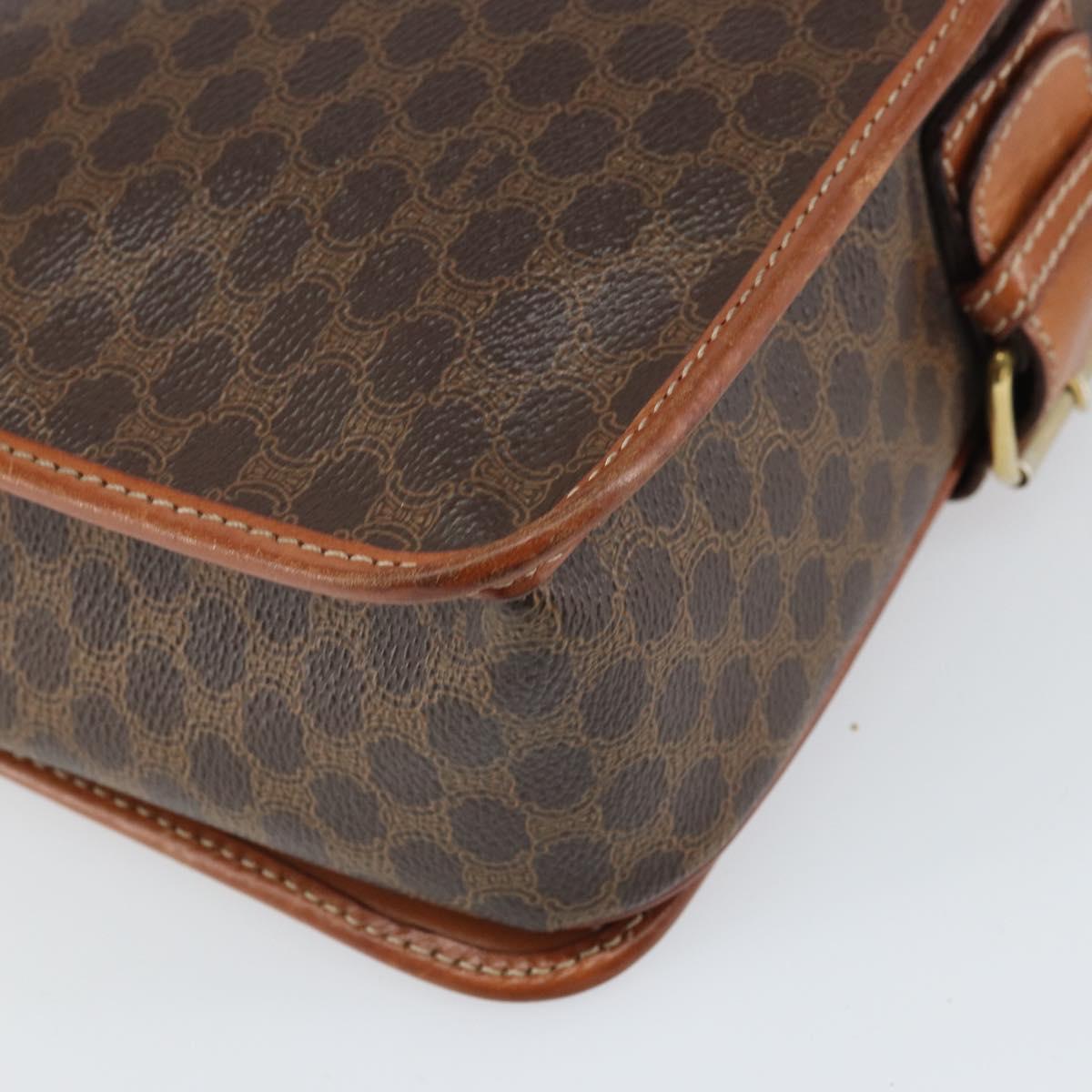 CELINE Macadam Canvas Shoulder Bag PVC Leather Brown Gold Auth 171981