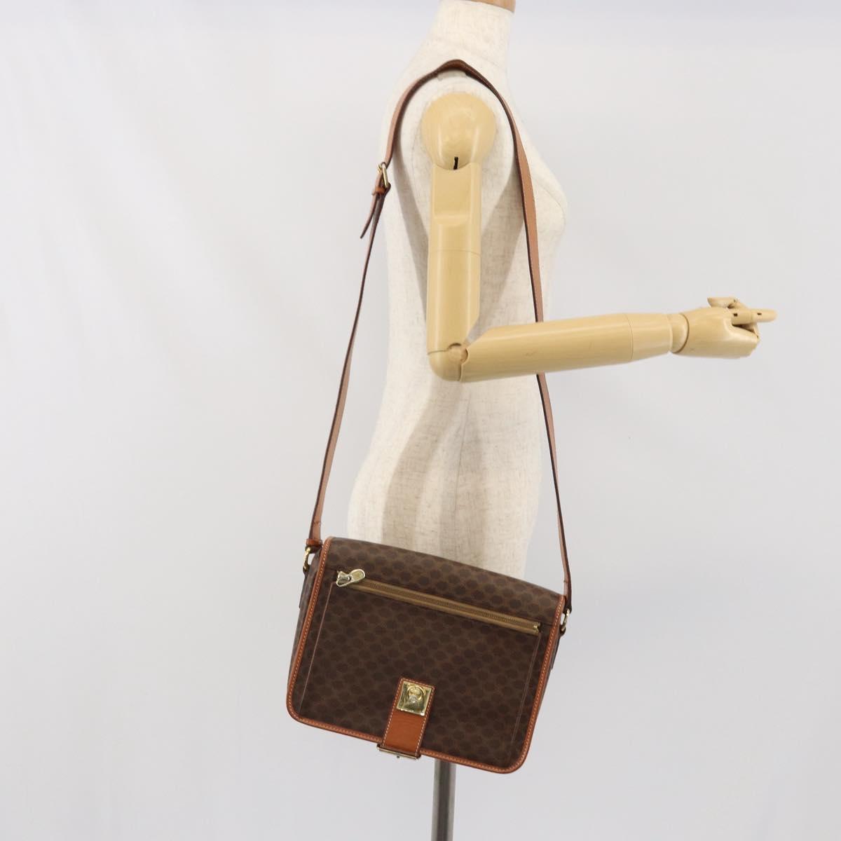CELINE Macadam Canvas Shoulder Bag PVC Leather Brown Gold Auth 171981