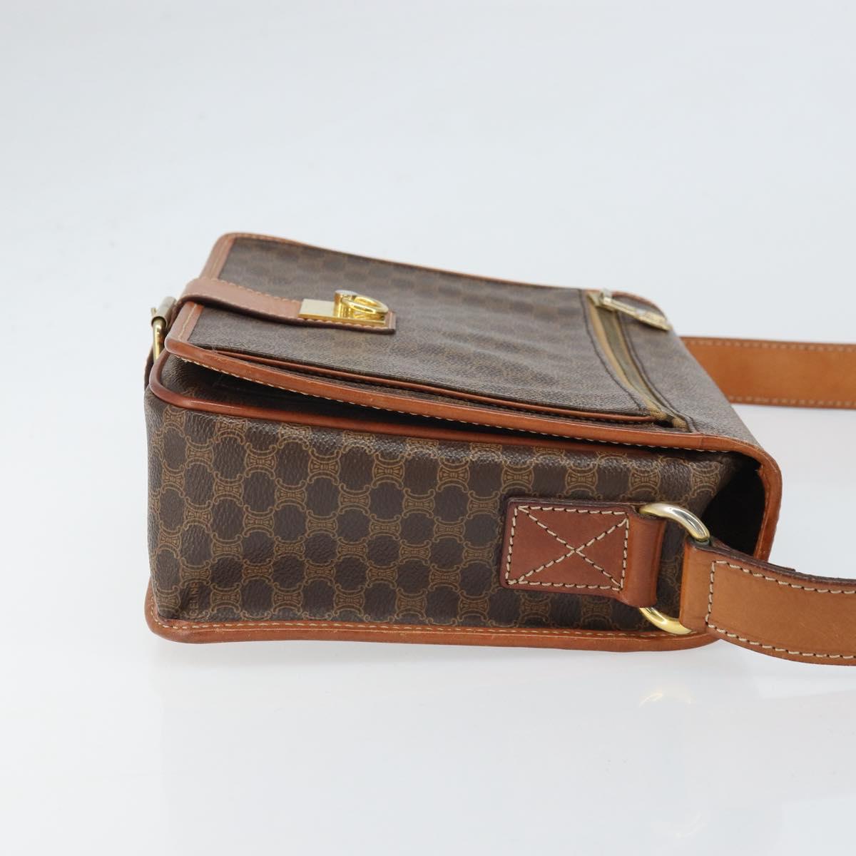 CELINE Macadam Canvas Shoulder Bag PVC Leather Brown Gold Auth 171981