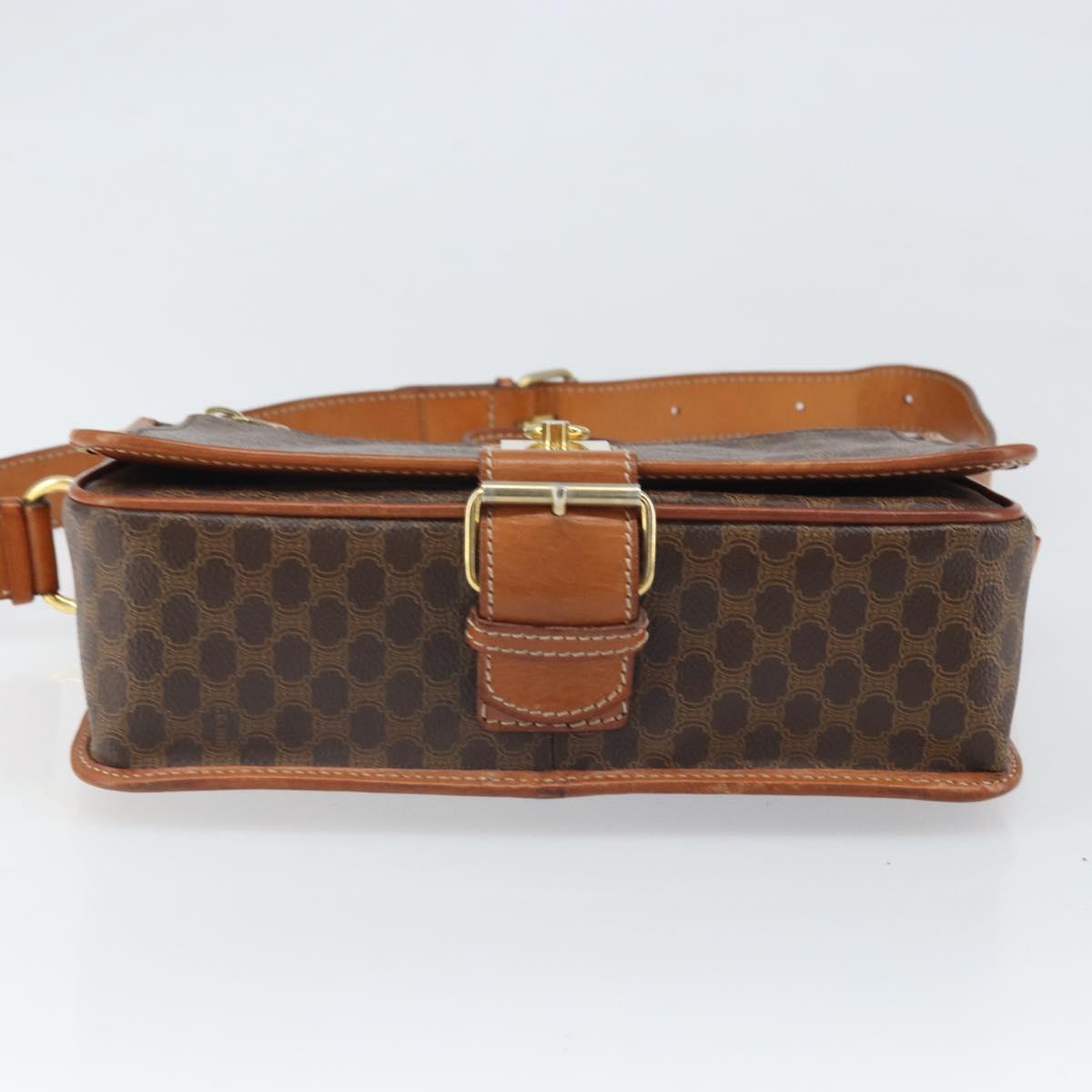 CELINE Macadam Canvas Shoulder Bag PVC Leather Brown Gold Auth 171981