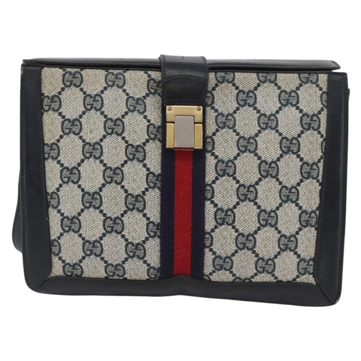 GUCCI GG Supreme Sherry Line Shoulder Bag PVC Navy Gold Auth 171984