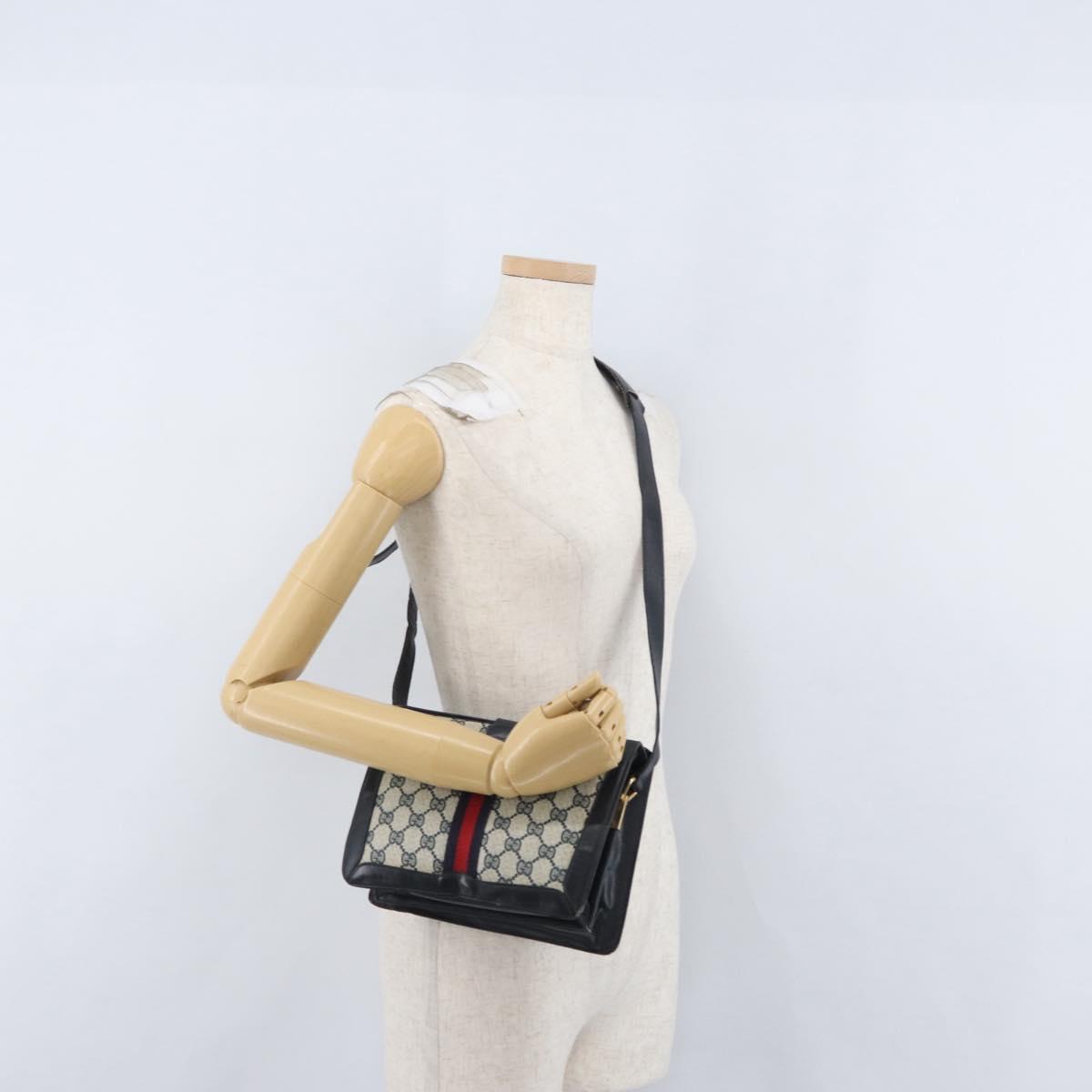 GUCCI GG Supreme Sherry Line Shoulder Bag PVC Navy Gold Auth 171984
