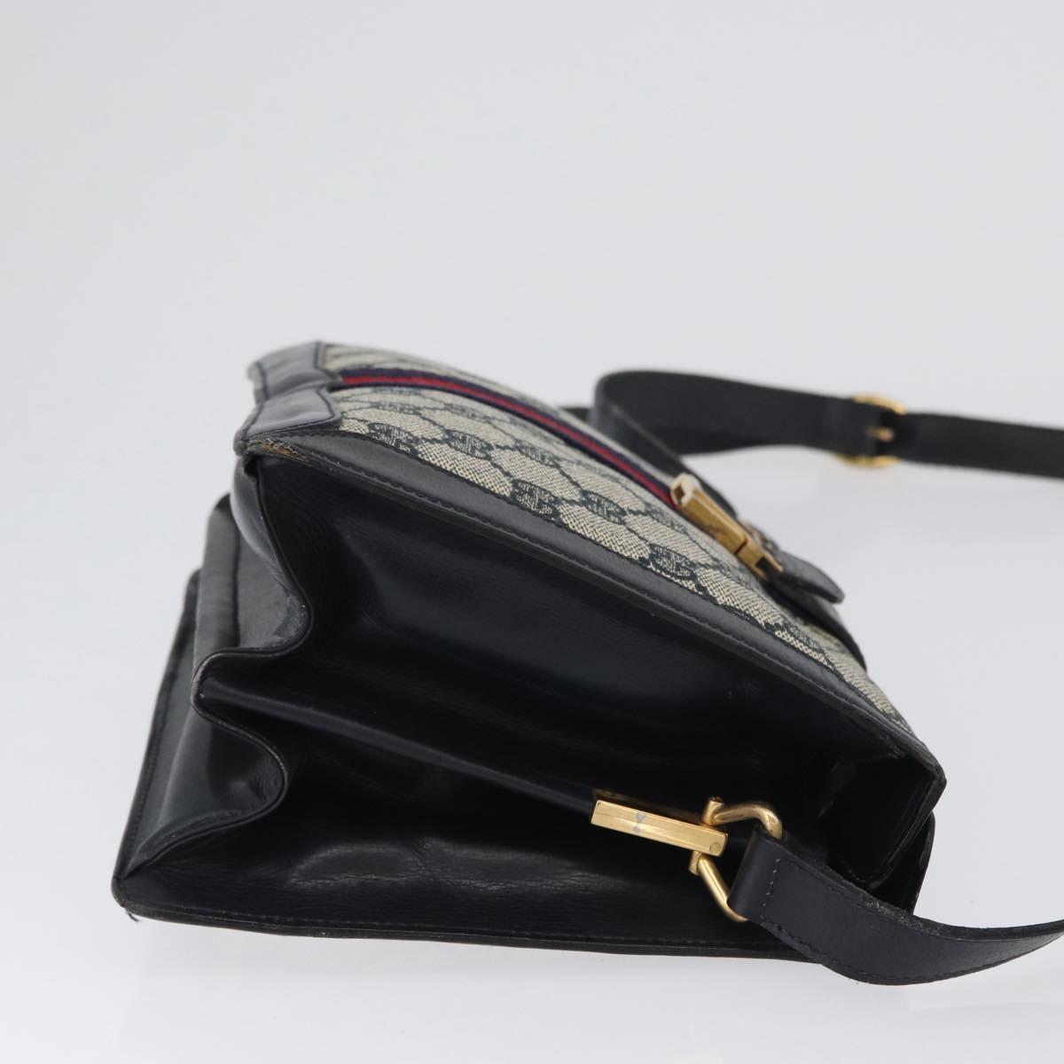 GUCCI GG Supreme Sherry Line Shoulder Bag PVC Navy Gold Auth 171984