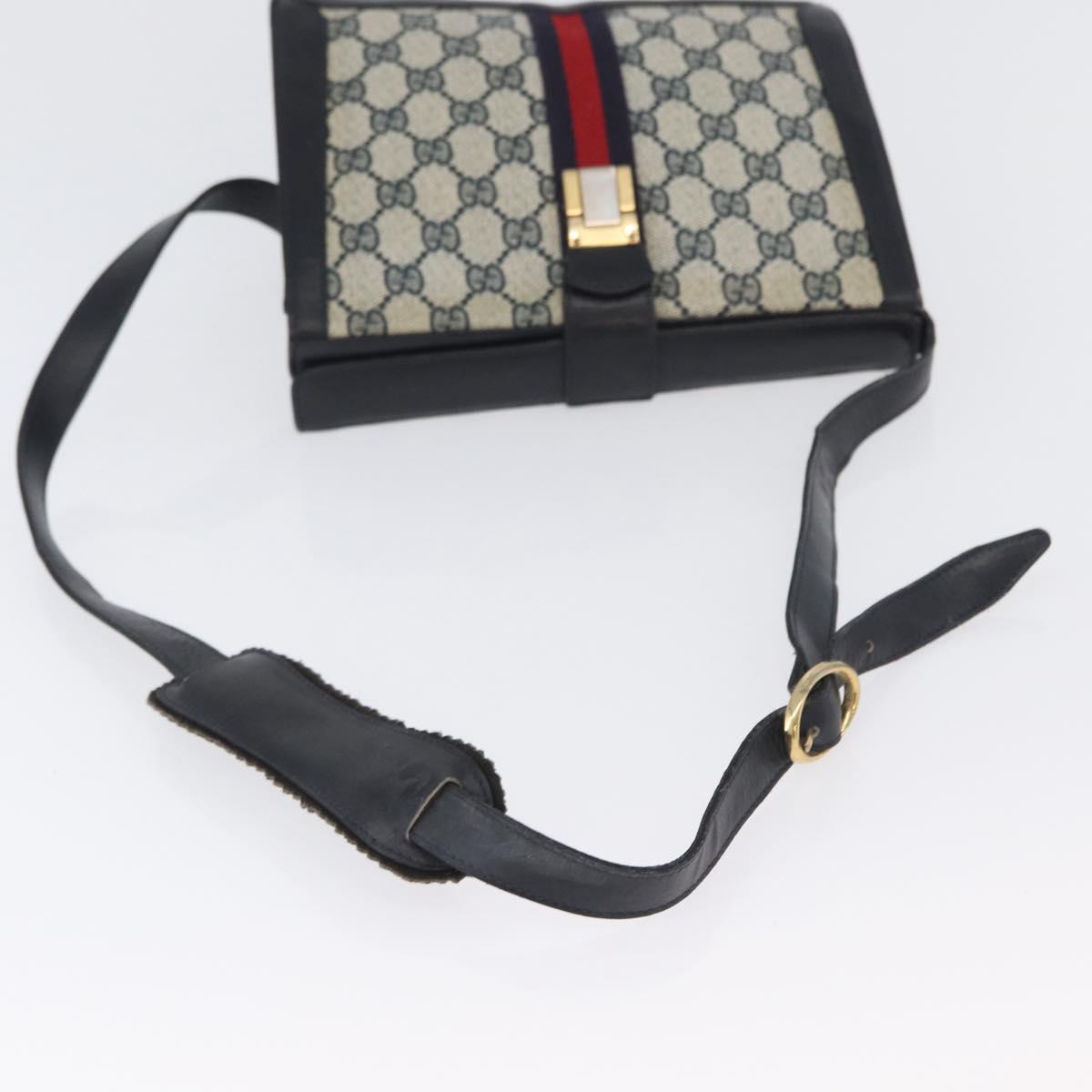GUCCI GG Supreme Sherry Line Shoulder Bag PVC Navy Gold Auth 171984