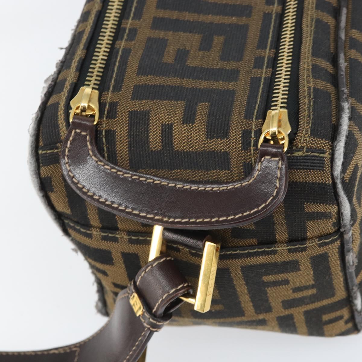 FENDI Zucca Canvas Shoulder Bag Black Brown Auth 171985