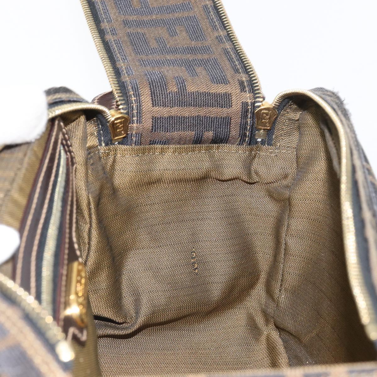 FENDI Zucca Canvas Shoulder Bag Black Brown Auth 171985