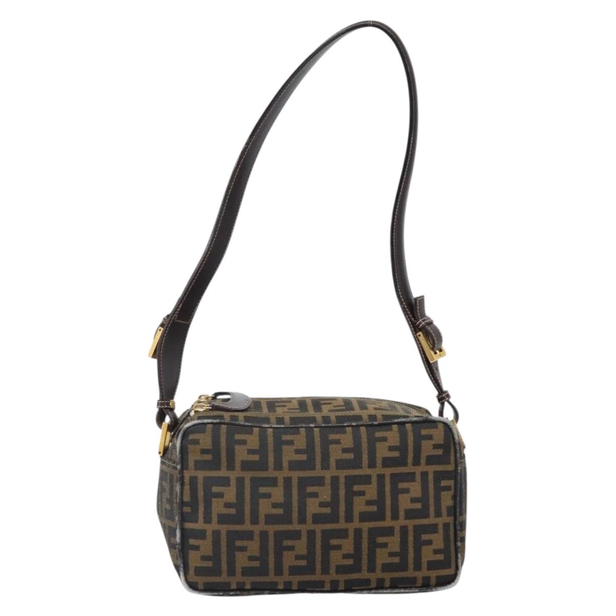 FENDI Zucca Canvas Shoulder Bag Black Brown Auth 171985