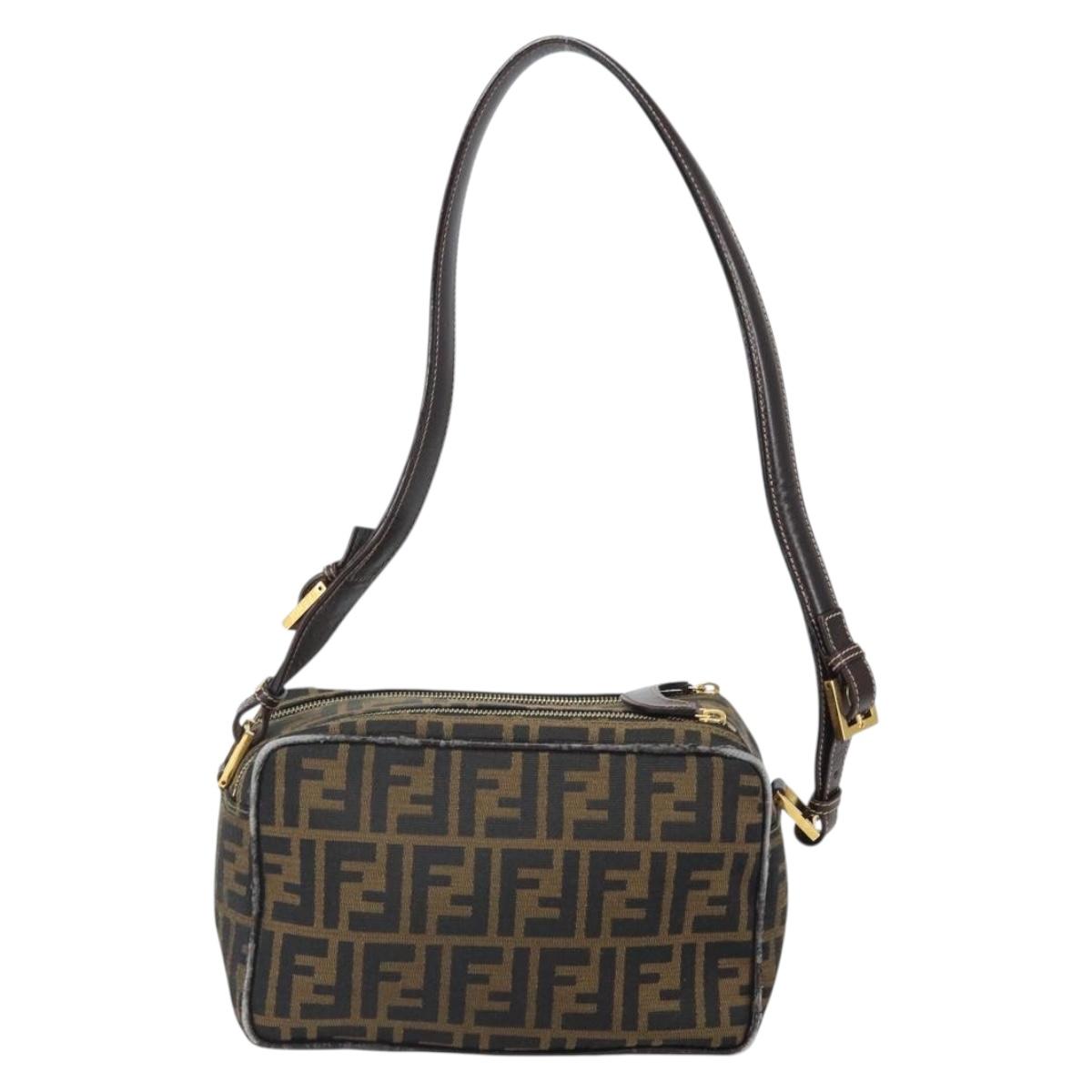 FENDI Zucca Canvas Shoulder Bag Black Brown Auth 171985