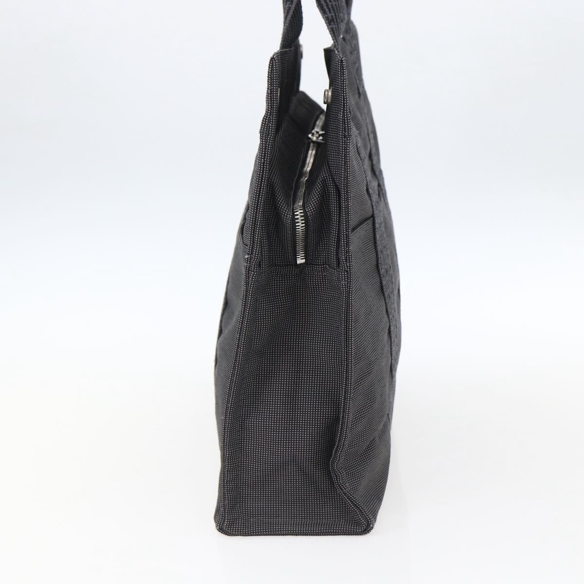 HERMES Her Line Tote MM Hand Bag Canvas Gray Silver Auth 171986