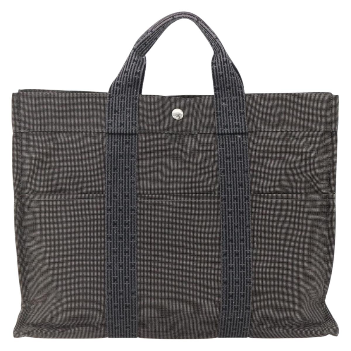 HERMES Her Line Tote MM Hand Bag Canvas Gray Silver Auth 171988