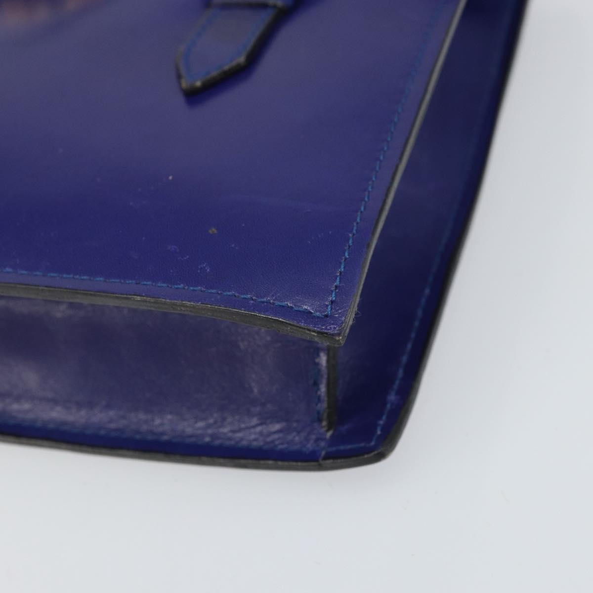CELINE Hand Bag Leather Blue Gold Auth 171994