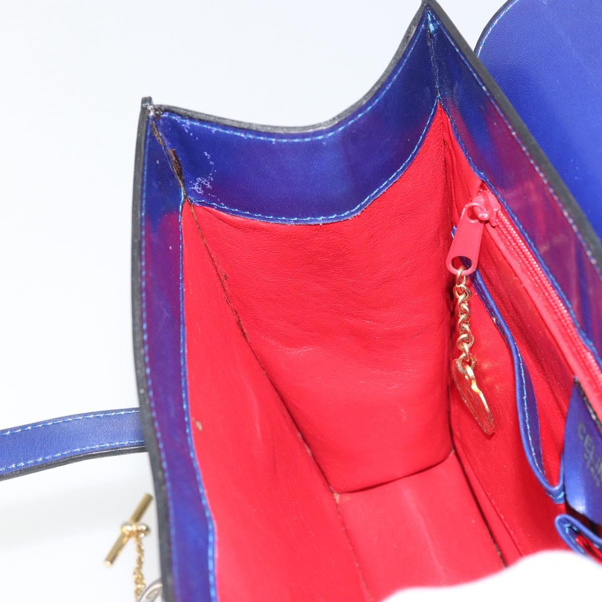 CELINE Hand Bag Leather Blue Gold Auth 171994