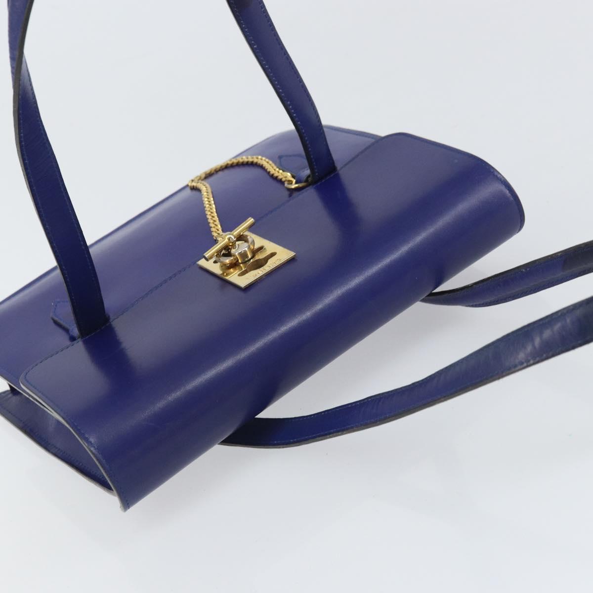 CELINE Hand Bag Leather Blue Gold Auth 171994