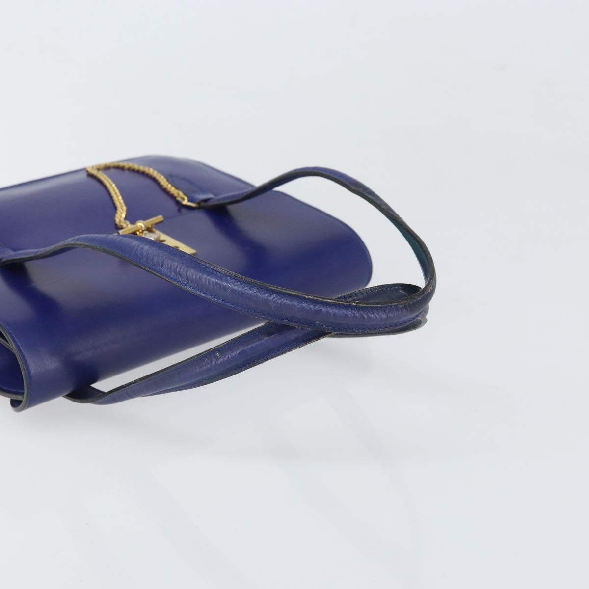 CELINE Hand Bag Leather Blue Gold Auth 171994