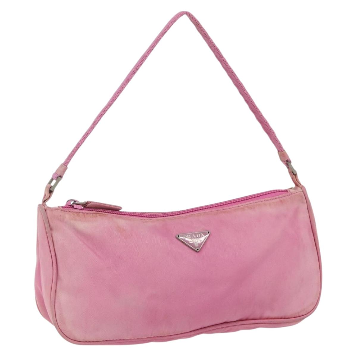 PRADA Accessory Pouch Nylon Pink Silver Auth 171998