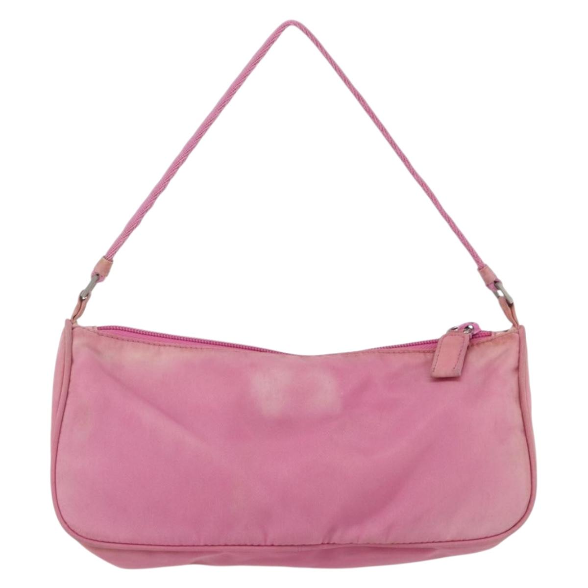 PRADA Accessory Pouch Nylon Pink Silver Auth 171998