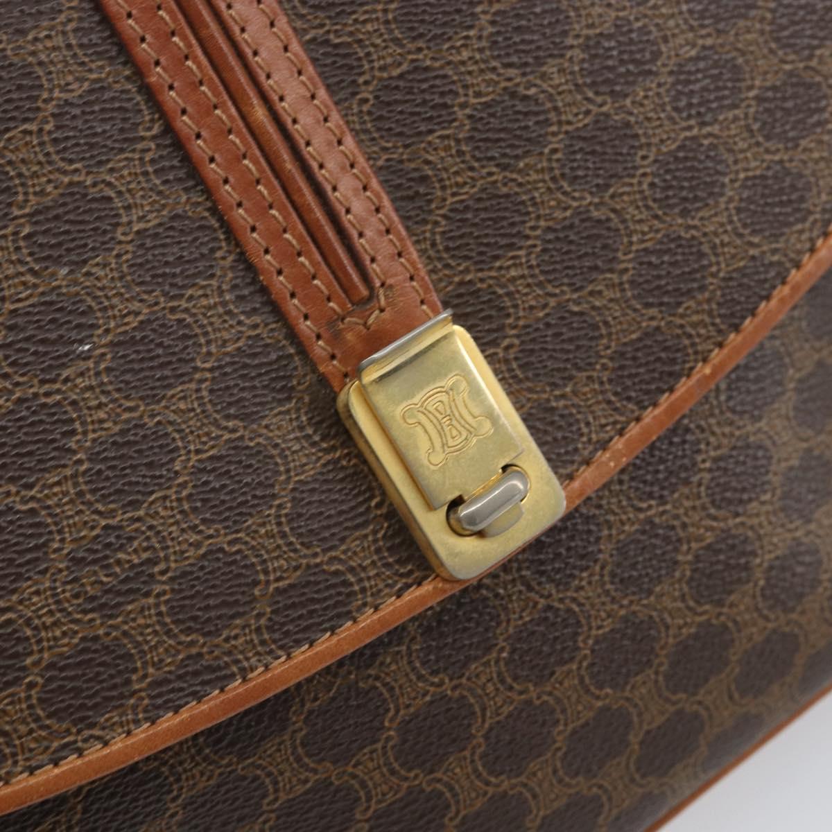 CELINE Macadam Canvas Shoulder Bag PVC Leather Brown Gold Auth 172001