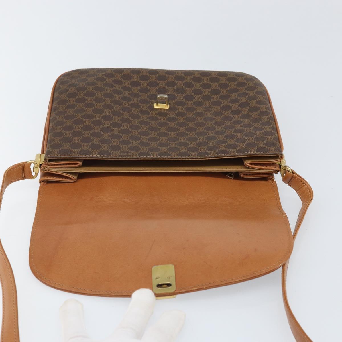 CELINE Macadam Canvas Shoulder Bag PVC Leather Brown Gold Auth 172001