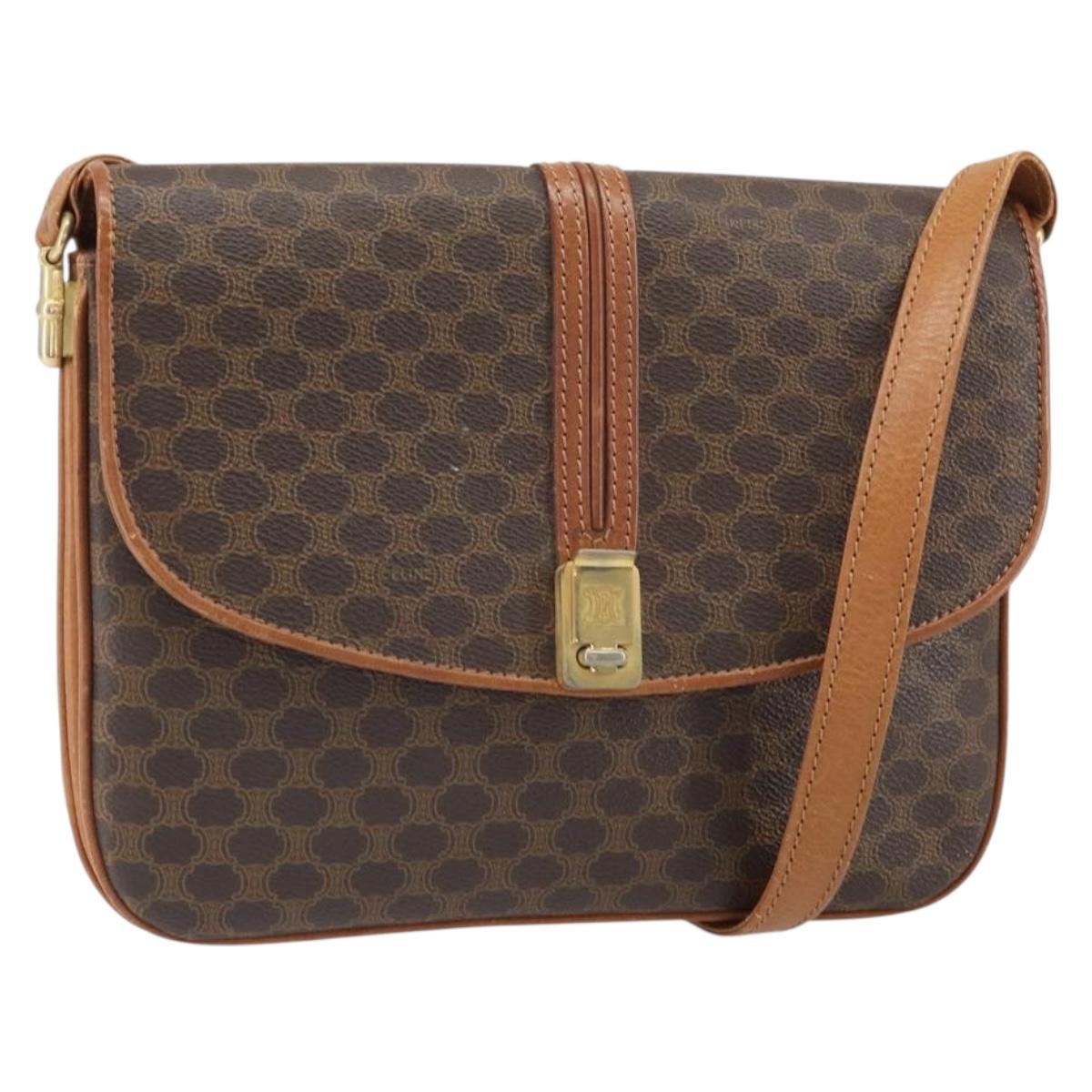 CELINE Macadam Canvas Shoulder Bag PVC Leather Brown Gold Auth 172001