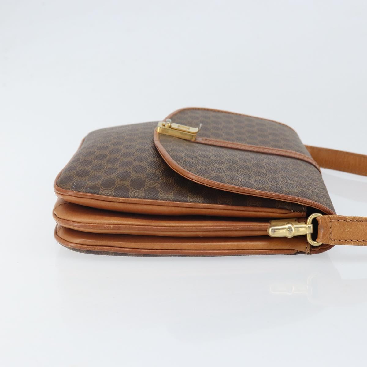 CELINE Macadam Canvas Shoulder Bag PVC Leather Brown Gold Auth 172001