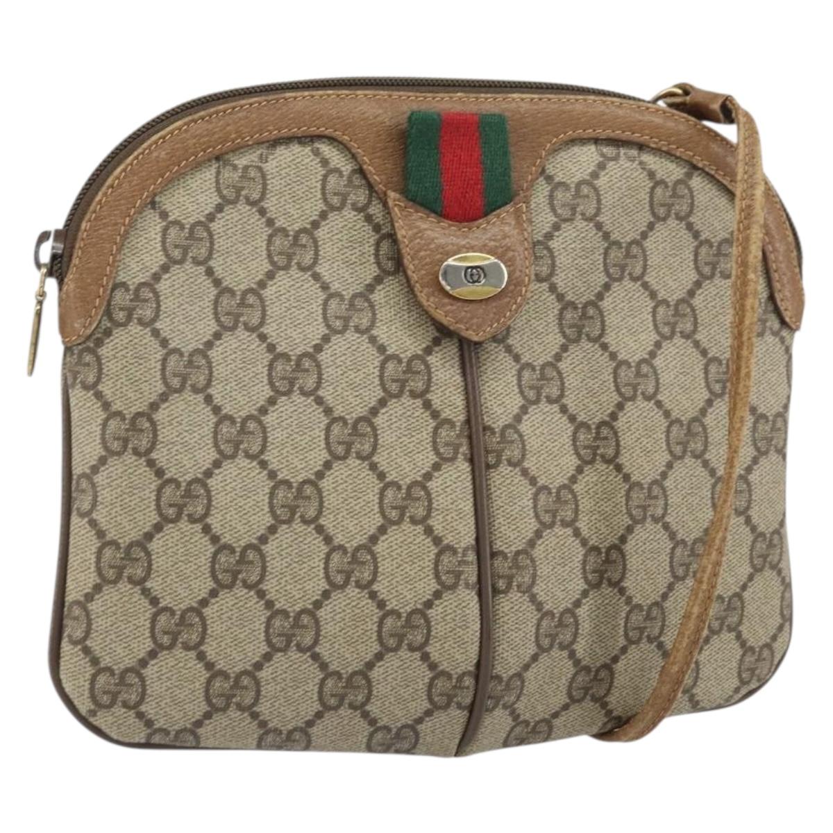 GUCCI GG Supreme Web Sherry Line Bag PVC Beige Gold 68 02 047 Auth 172006