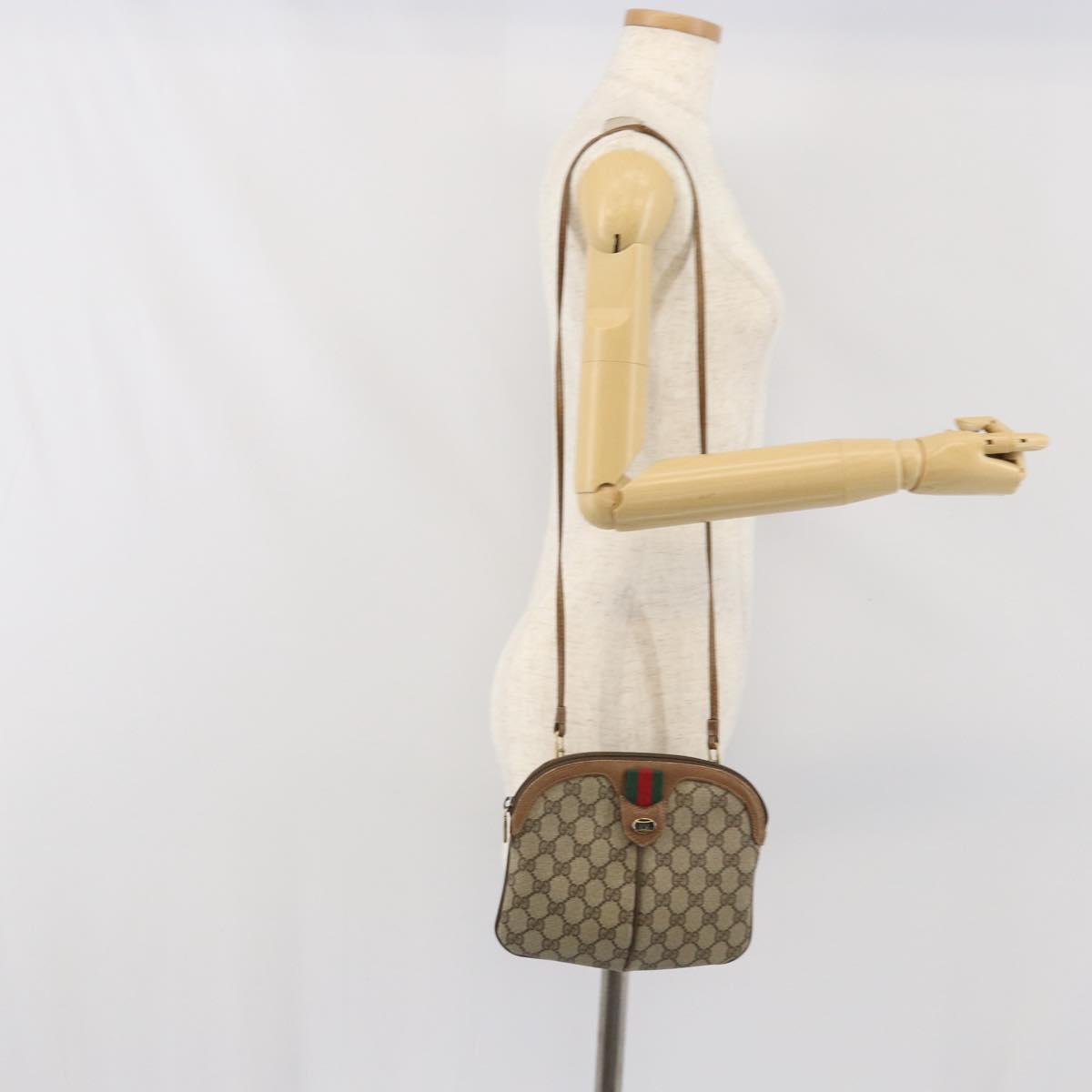 GUCCI GG Supreme Web Sherry Line Bag PVC Beige Gold 68 02 047 Auth 172006