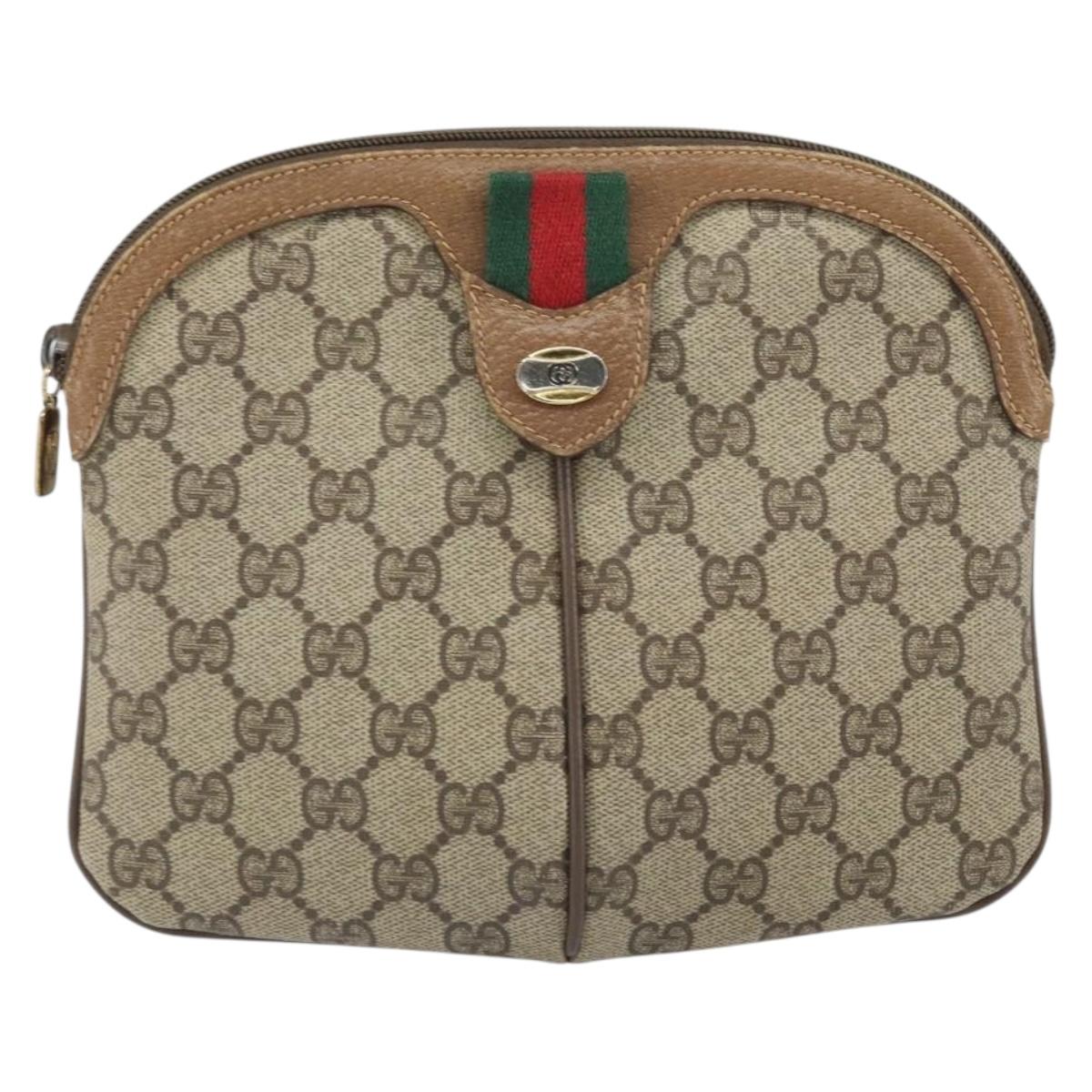 GUCCI GG Supreme Web Sherry Line Bag PVC Beige Gold 68 02 047 Auth 172006
