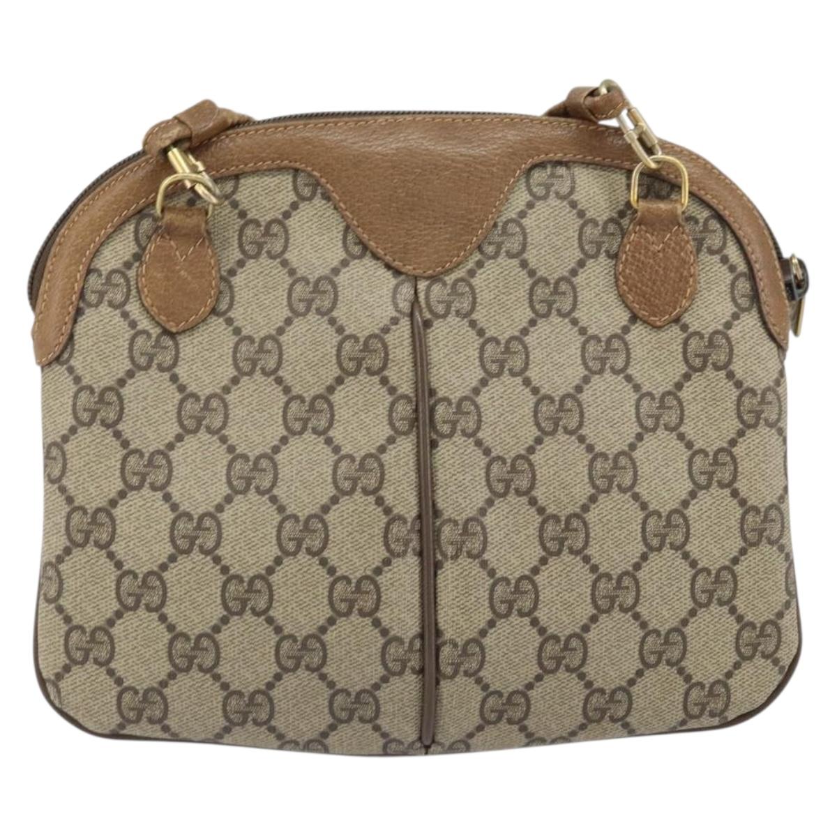 GUCCI GG Supreme Web Sherry Line Bag PVC Beige Gold 68 02 047 Auth 172006