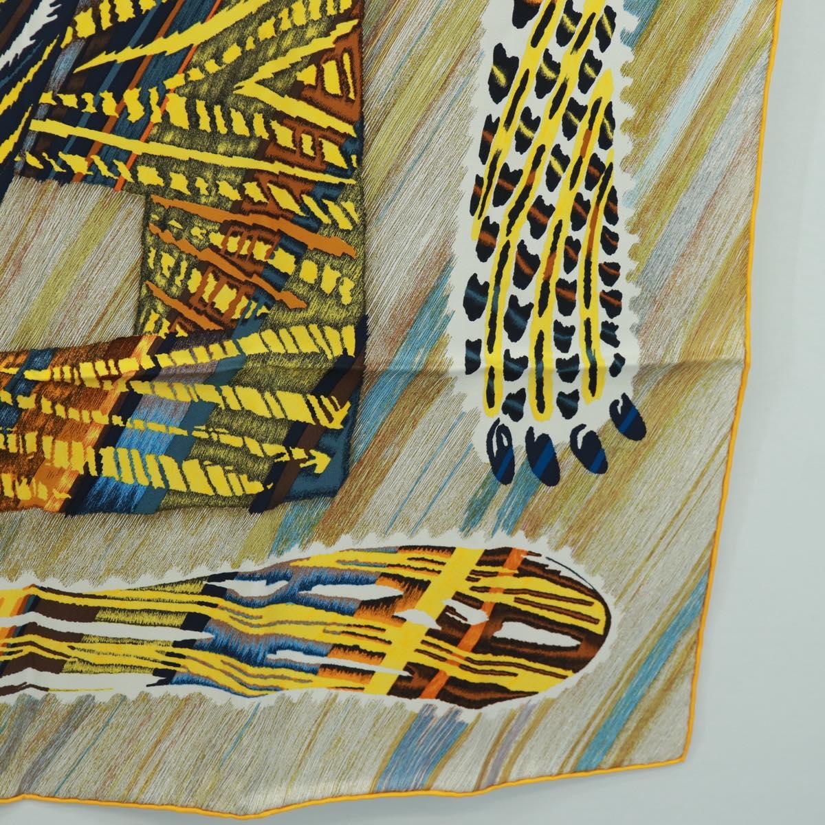 HERMES Carre 90 Scarf ""LE CHAT CARRE"" Silk Beige Auth 172015SAM