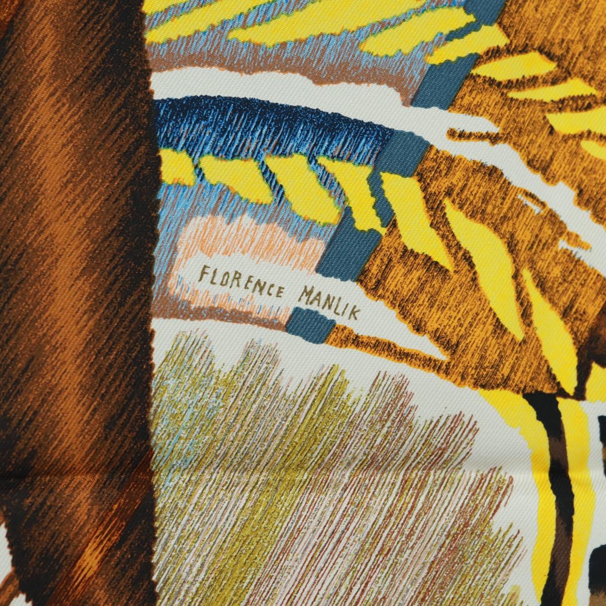 HERMES Carre 90 Scarf ""LE CHAT CARRE"" Silk Beige Auth 172015SAM