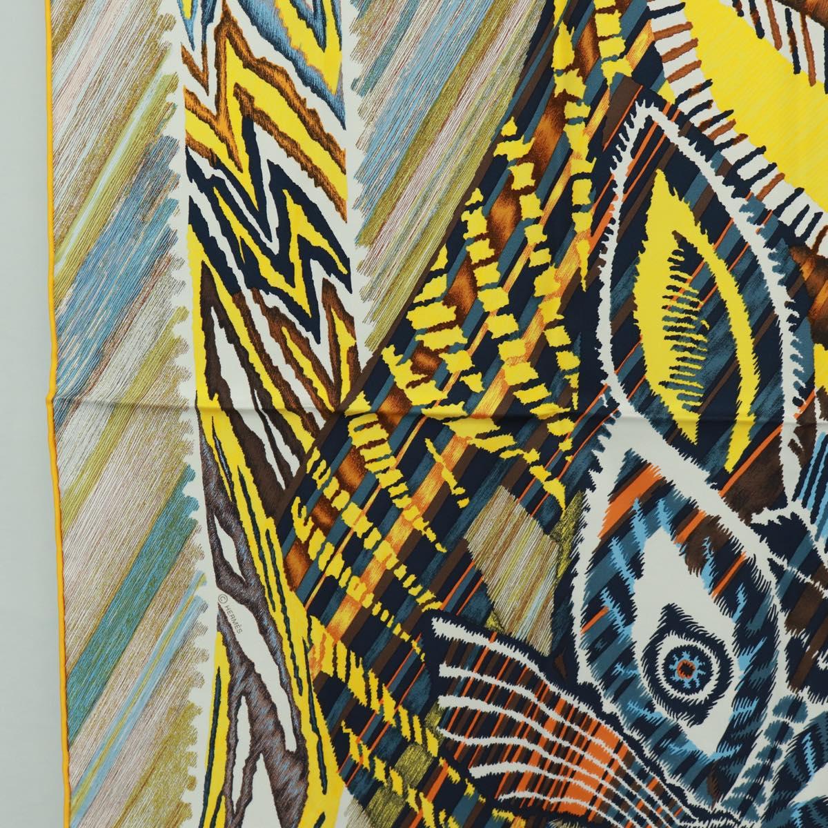 HERMES Carre 90 Scarf ""LE CHAT CARRE"" Silk Beige Auth 172015SAM